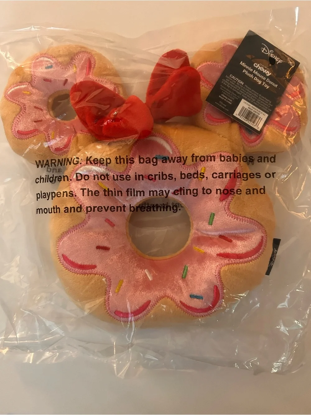 Disney Minnie Donut Plush Dog Toy - Pink Icing with Red Bow